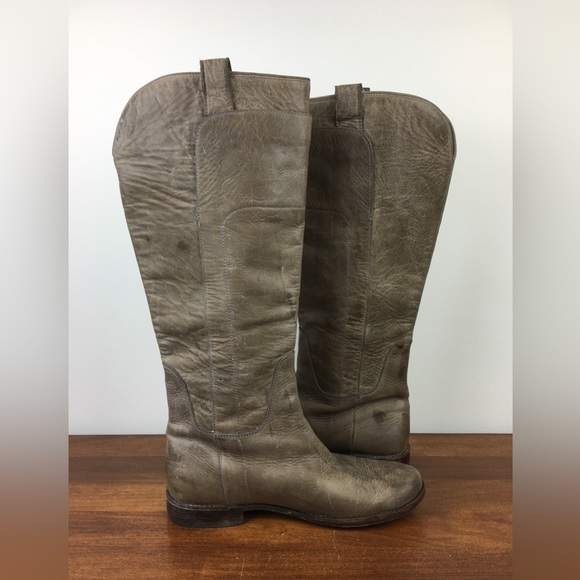 Frye Paige Tall Riding Boots Womens 8.5B Distressed Leather Gray Knee High 77534 - Picture 7 of 12